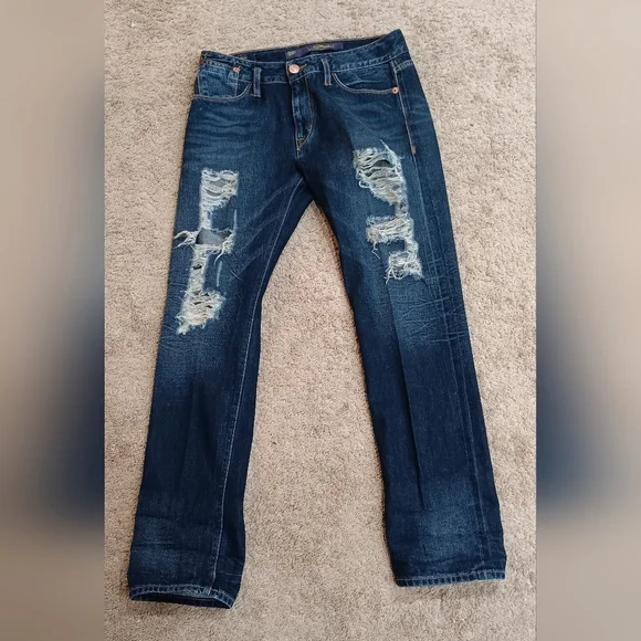 Ed Hardy Blue Dark Wash Ripped Boyfriend Denim Jeans Women's 32x30 SUPERB CONDIT - Picture 10 of 12